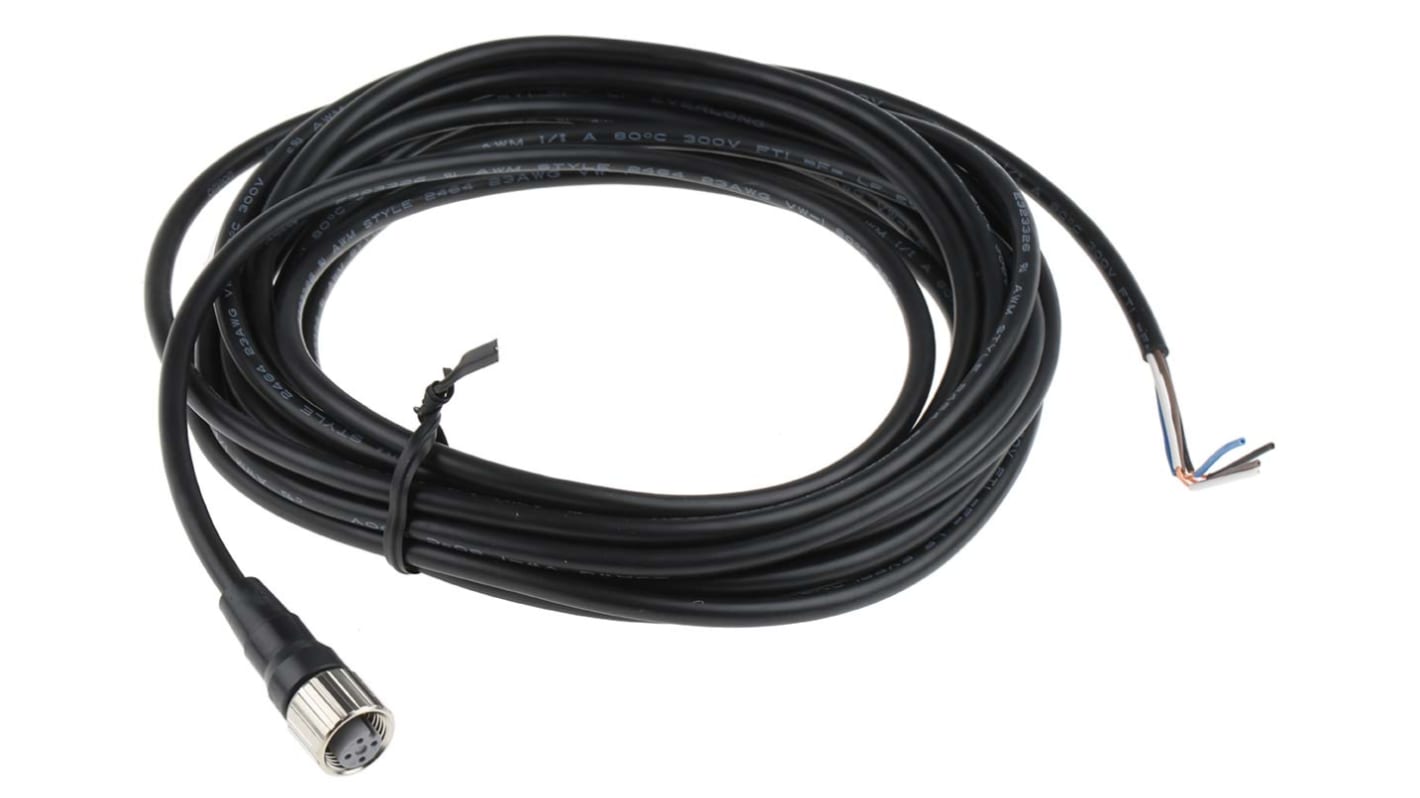 Cable de conexión Omron, con. A M12 Hembra, 4 polos, con. B Sin terminación, long. 5m, 125 Vdc, 4 A, IP67, IP69K