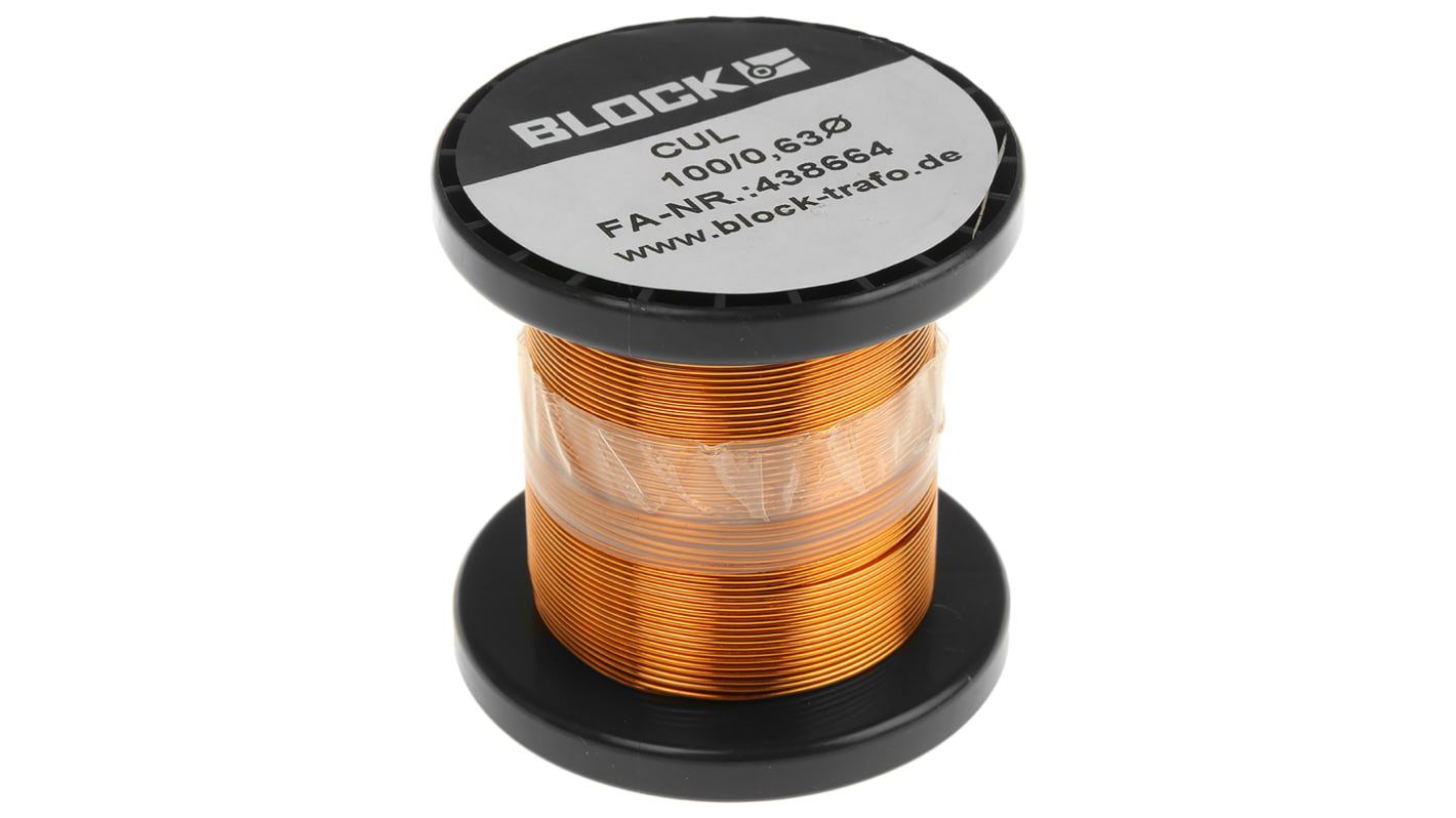 Block CUL100 Kupferdraht PUR Lackdraht Ø 0.63mm / 0,33 mm² 22 AWG, Spule 28m