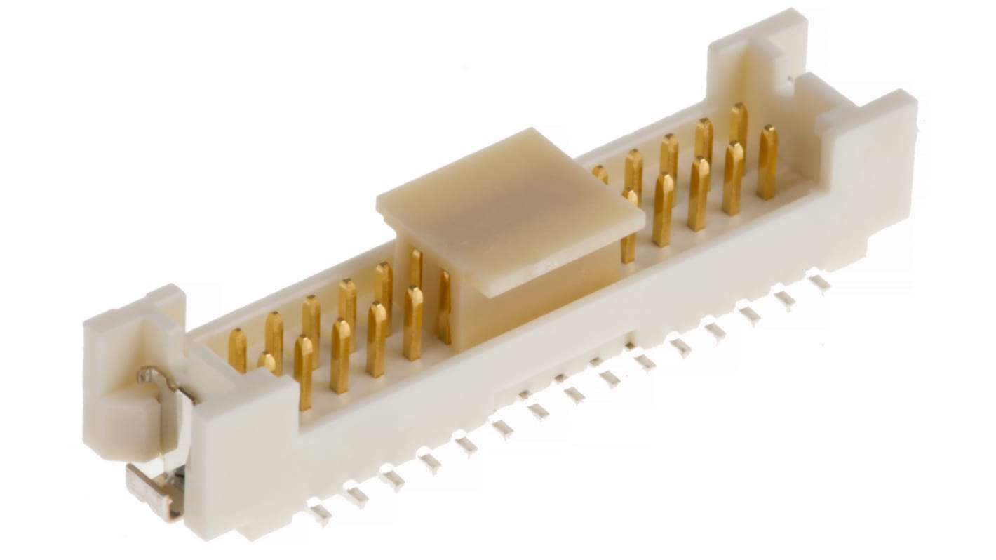 Conector macho para PCB Ángulo recto Hirose serie DF13 de 30 vías, 2 filas, paso 1.25mm, para soldar, Montaje