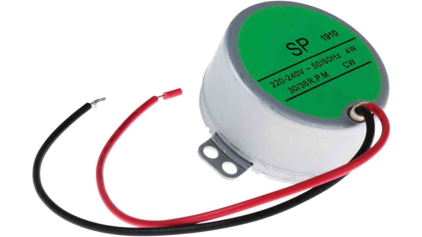 Motorreductor AC síncrono, monofásico, giro horario, RS PRO, 220 → 240 V., 4 W, 30 rpm, 36 rpm, 0,6 kgf-cm