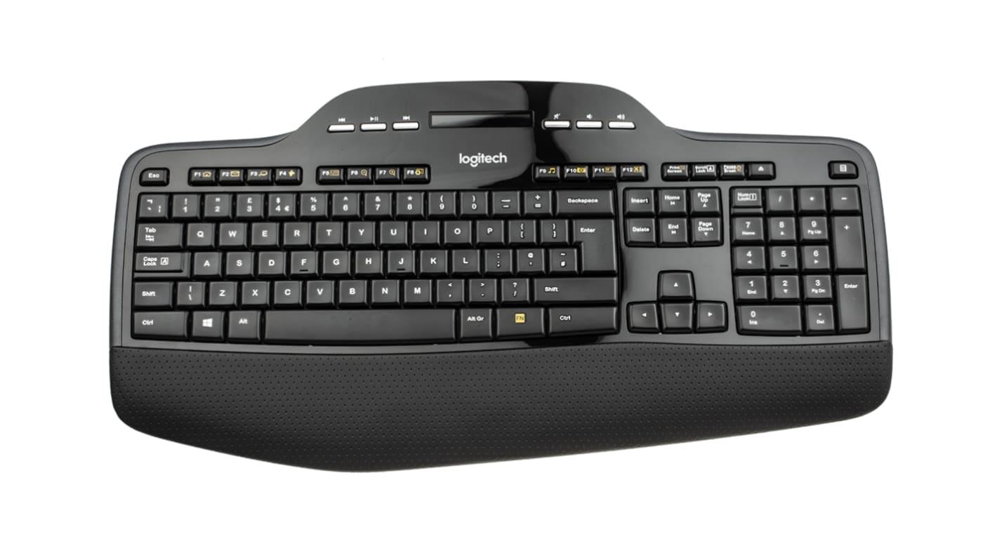 Logitech, QWERTY Tastatur- og musesæt, Standard, Trådløst udstyr, USB, Sort (tastatur), sort/grå (mus)