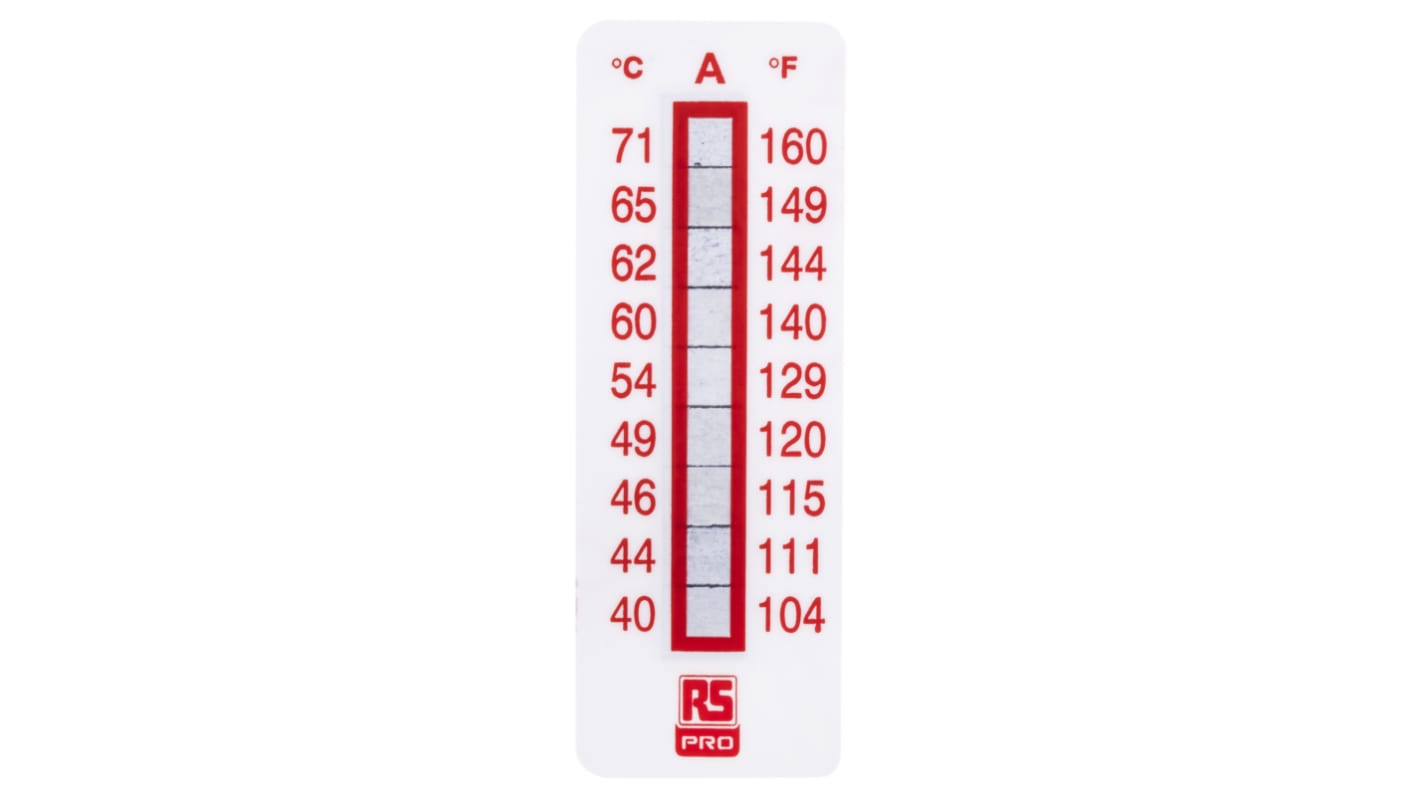 Etiquetas termosensibles no reversibles RS PRO de 40°C → 71°C con 9 niveles, dim. 51mm x 18mm