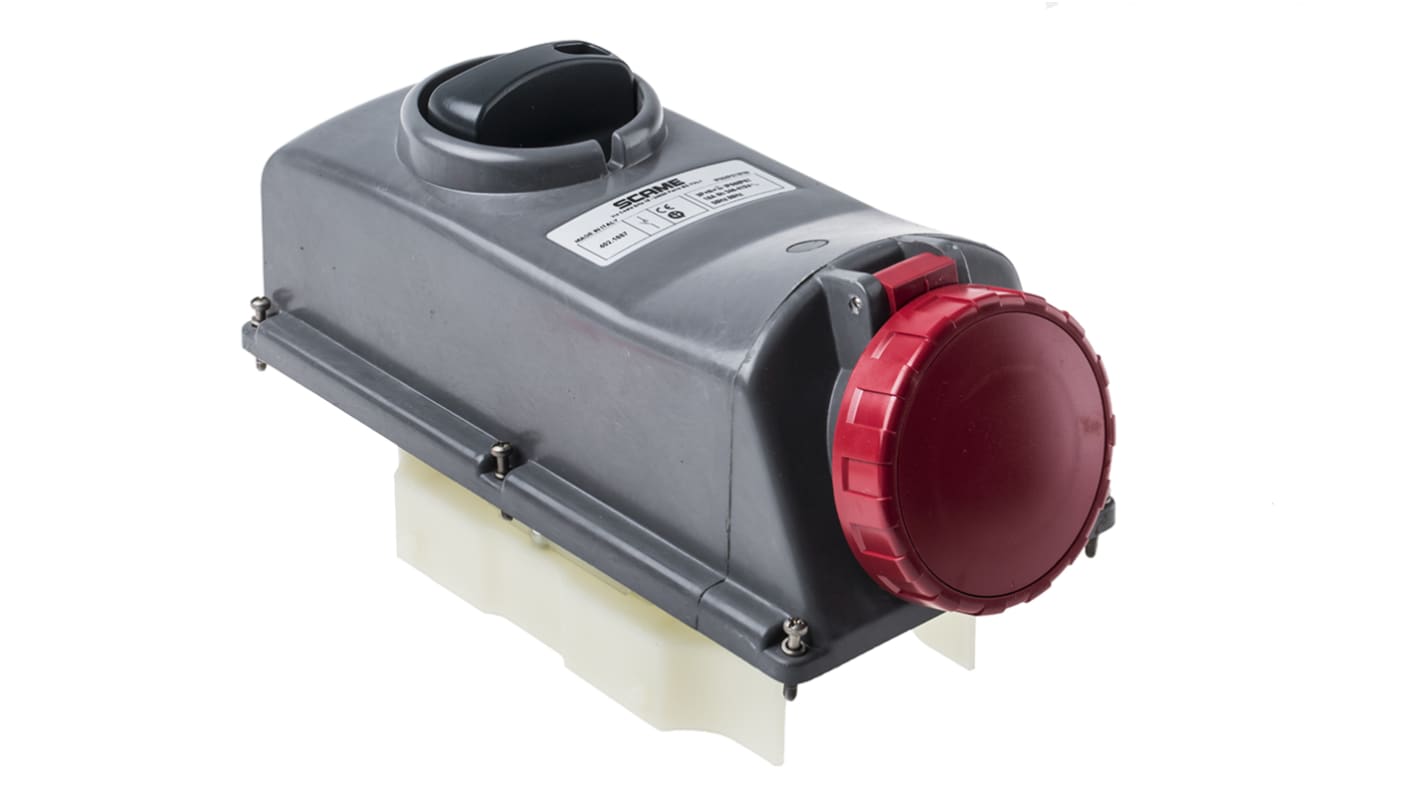 Scame IP67 Red Panel Mount 3P + N + E Right Angle Industrial Power Socket, Rated At 16A, 415 V