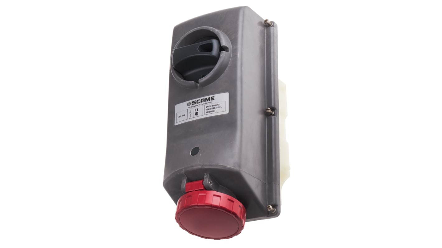 Scame IP67 Red Panel Mount 3P + E Right Angle Industrial Power Socket, Rated At 16A, 415 V