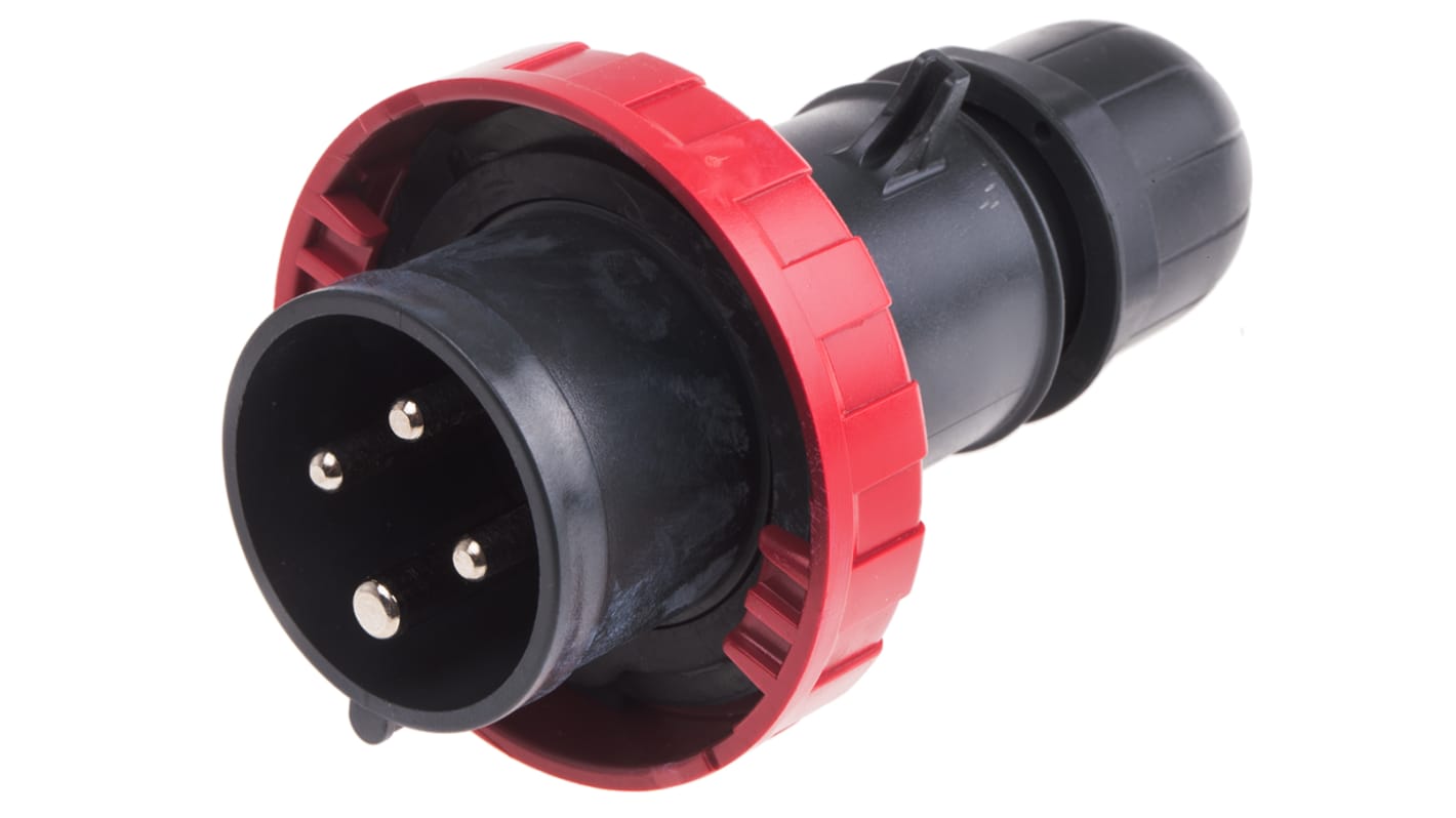 Conector de potencia industrial Macho, Formato 3P + E, Orientación Recto, Rojo, 415 V, 16A, IP66