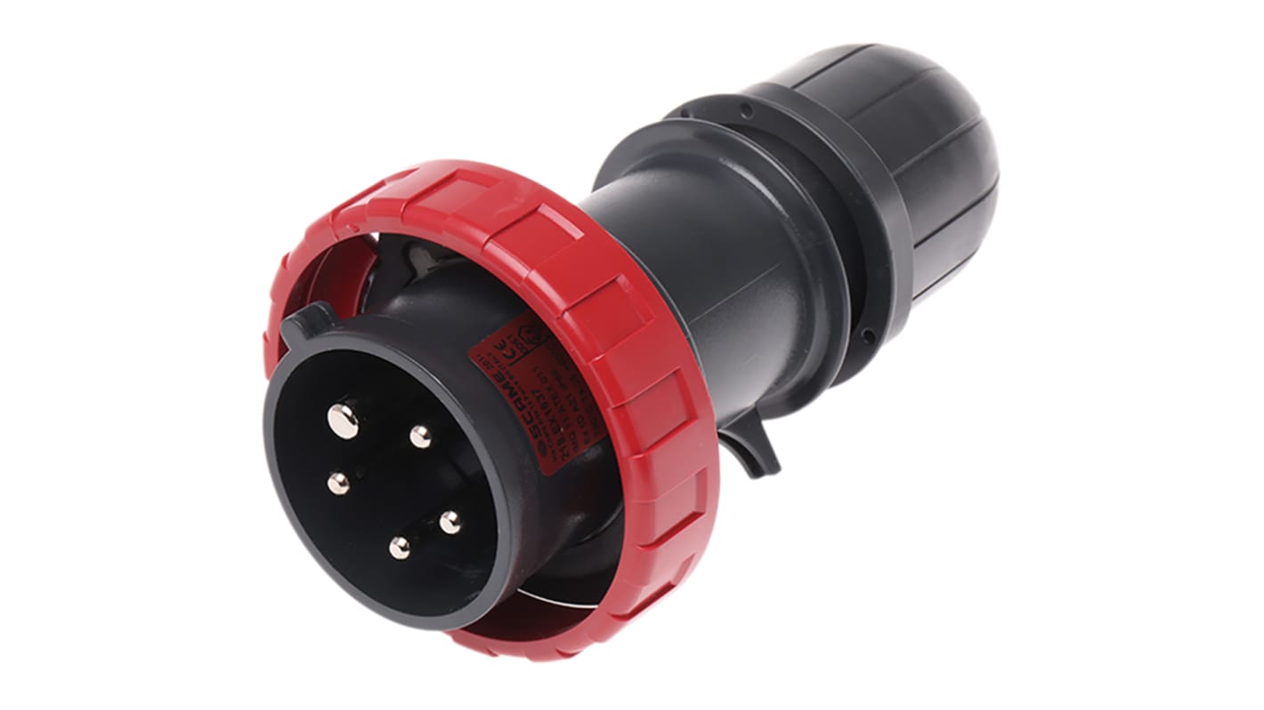 Conector de potencia industrial Macho, Formato 3P + N + E, Orientación Recto, Rojo, 415 V, 16A, IP66