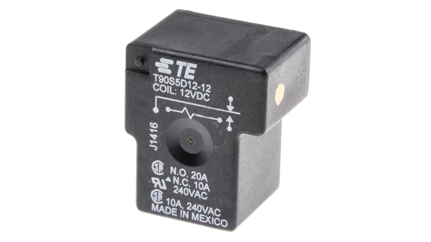 Relé de potencia sin enclavamiento TE Connectivity T90 de 1 polo, SPDT, bobina 12V dc, 20A, Montaje en PCB