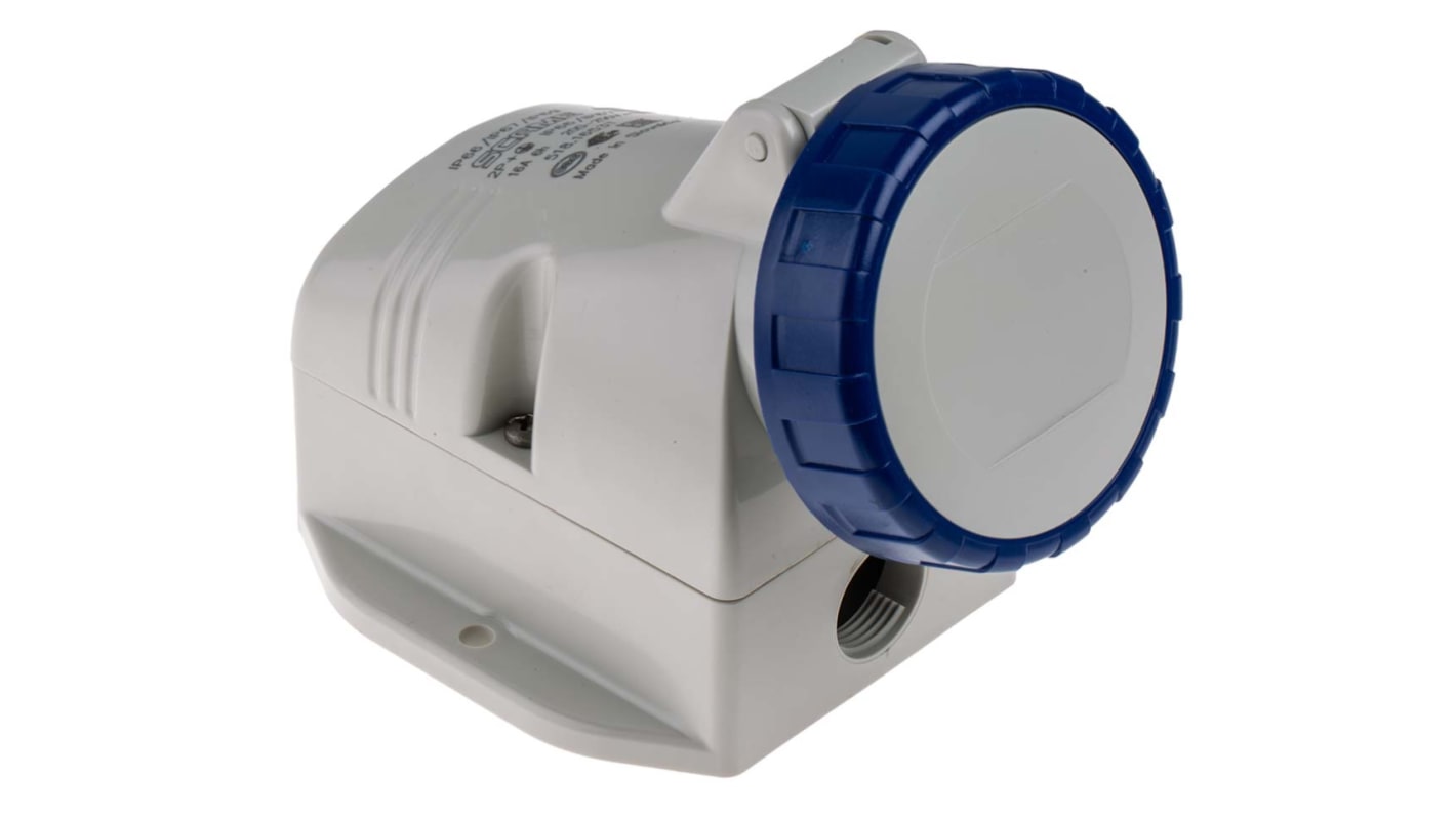 Conector de potencia industrial Hembra, Formato 2P + E, Azul, 230 V, 16A, IP66, IP67