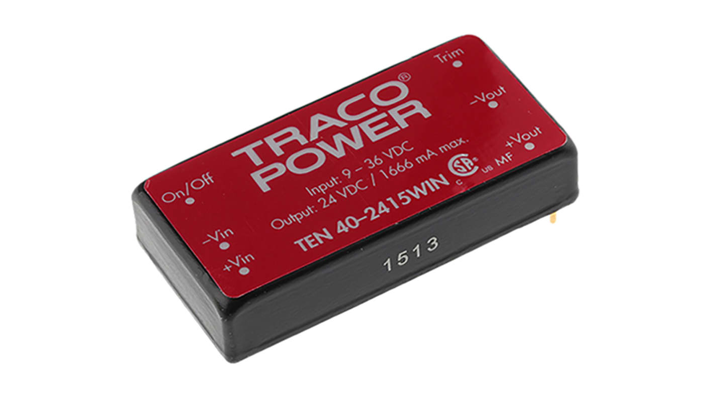 TRACOPOWER TEN 40WIN DC/DC-Wandler 40W 24 V dc IN, 24V dc OUT / 1.67A Durchsteckmontage 1.5kV dc isoliert