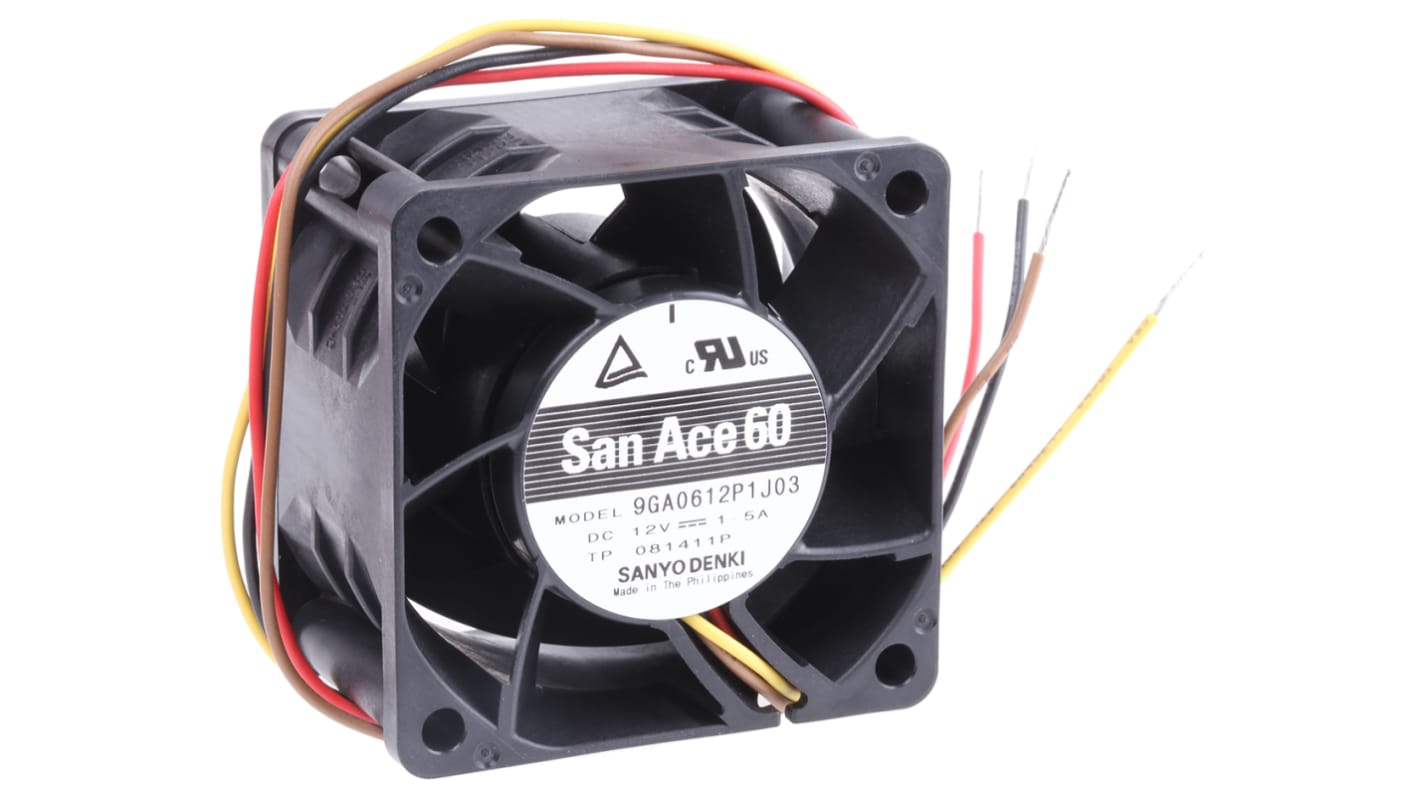 Sanyo Denki San Ace 9GA Series Axial Fan, 12 V dc, DC Operation, 105m³/h, 18W, 1.5A Max, 60 x 60 x 38mm