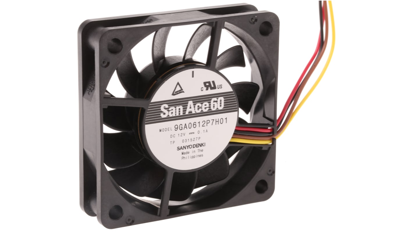 Sanyo Denki San Ace 9GA Series Axial Fan, 12 V dc, DC Operation, 9m³/h, 1.2W, 100mA Max, 60 x 60 x 15mm