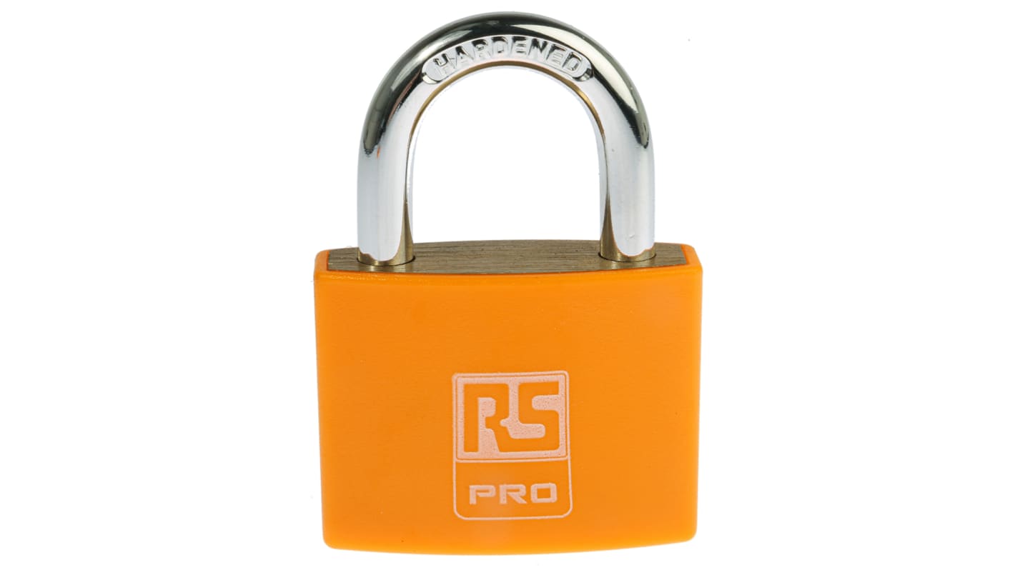 RS PRO Messing Vorhängeschloss mit Schlüssel Orange, Bügel-Ø 6mm x 22mm