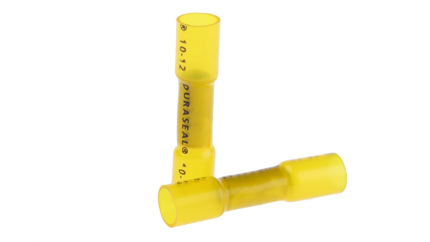 TE Connectivity, DuraSeal Butt Wire Splice Connector, Yellow, Insulated, Tin 12 → 10 AWG