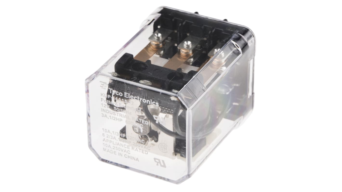 TE Connectivity Plug In Power Relay, 12V ac Coil, 10A Switching Current, 3PDT