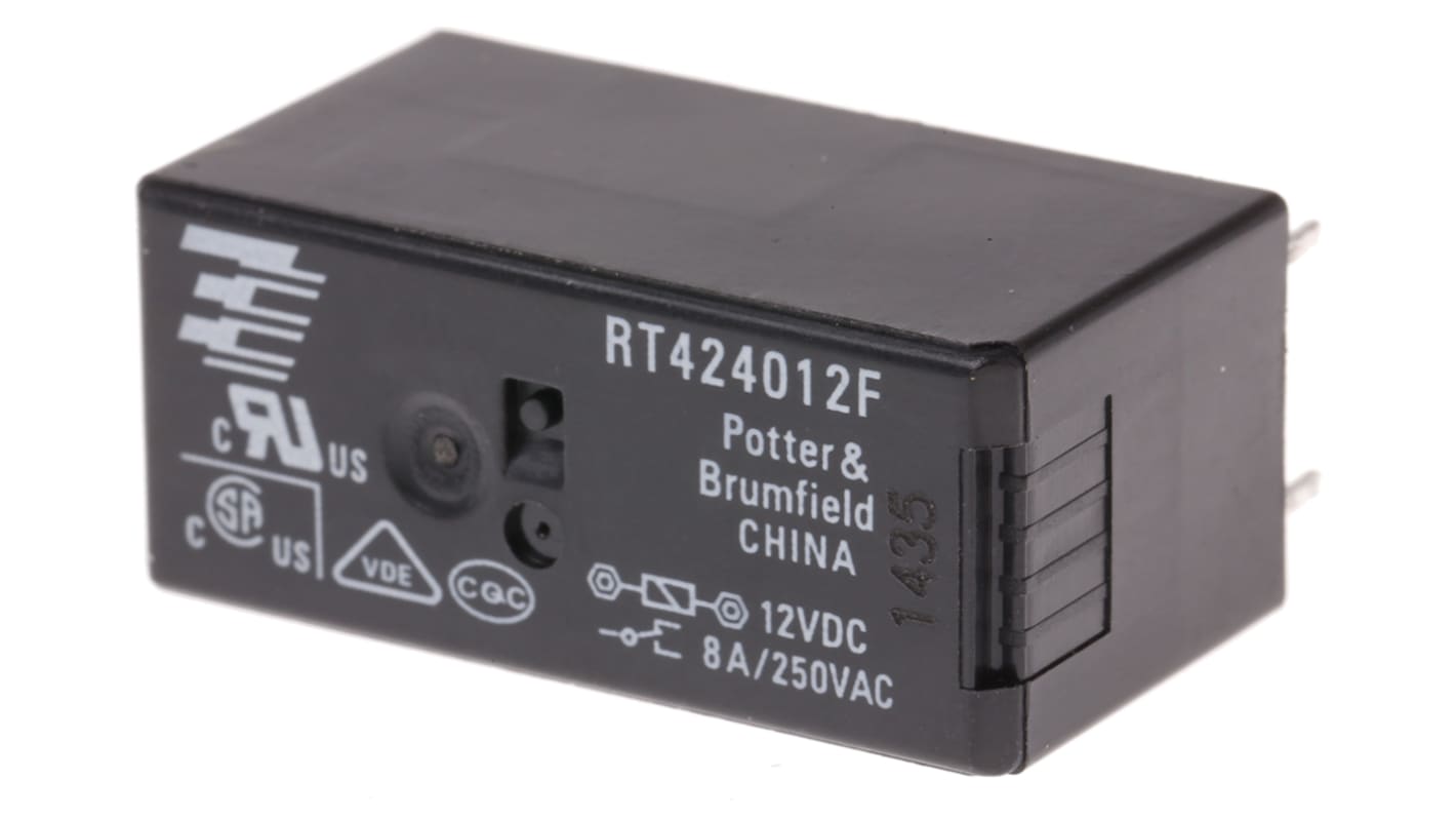 TE Connectivity PCB Mount Power Relay, 12V dc Coil, 8A Switching Current, DPDT