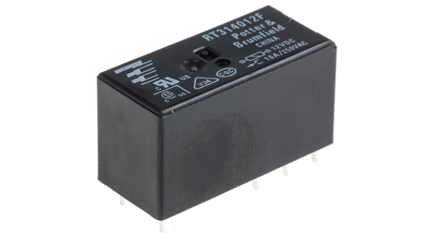 TE Connectivity PCB Mount Power Relay, 12V dc Coil, 16A Switching Current, SPDT