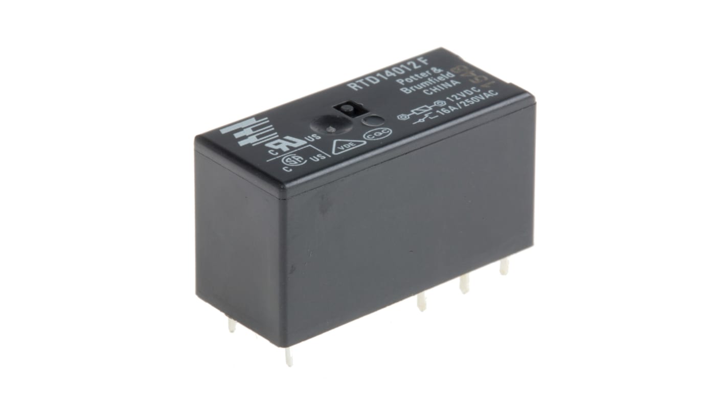 TE Connectivity PCB Mount Power Relay, 12V dc Coil, 16A Switching Current, SPDT