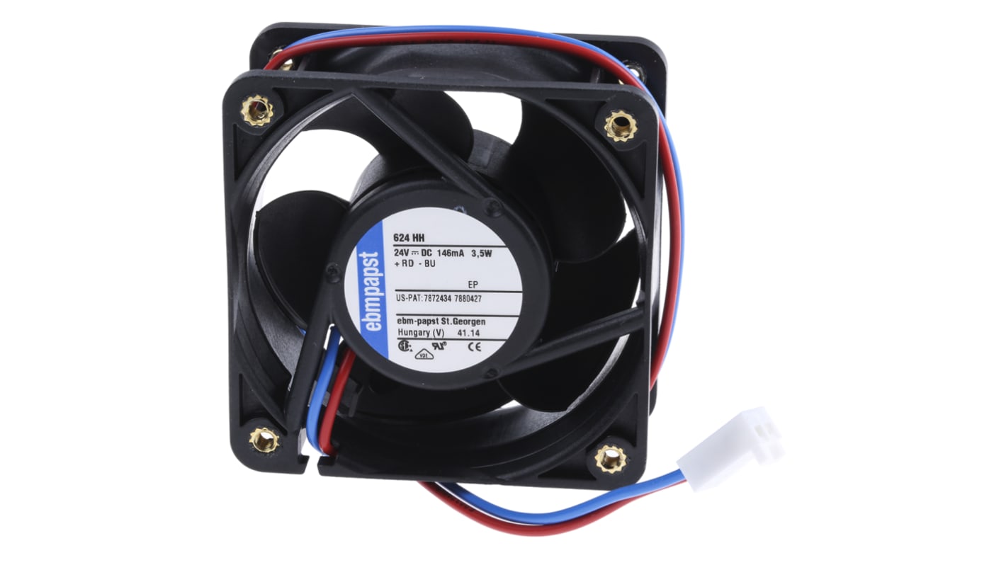 Ventilador Axial ebm-papst 620 de 60 x 60 x 25mm, 24 V dc, 3.6W, 8200rpm, caudal 56m³/h, 43dB