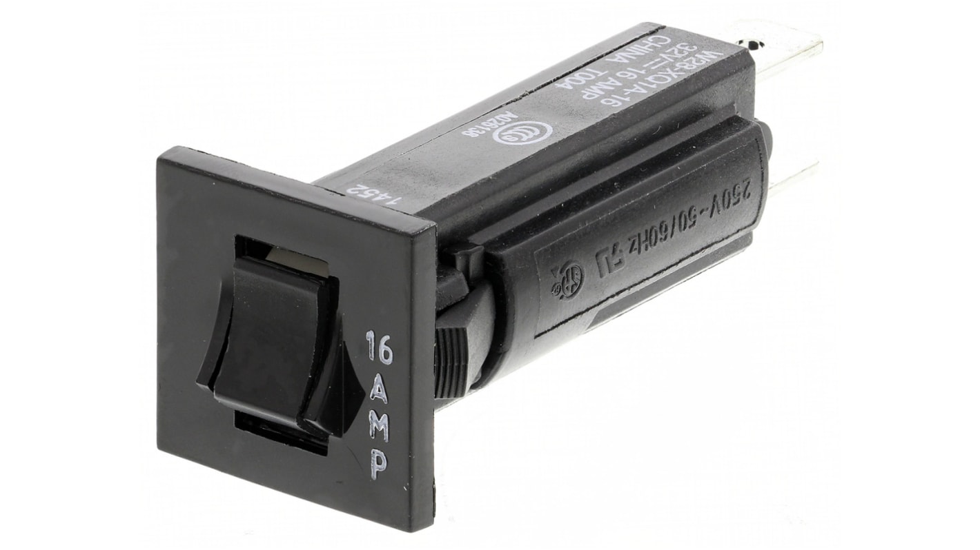 Disyuntor térmico / Disyuntor magnetotérmico TE Connectivity W28 de 1 polo, 32 V dc, 250V ac, 16A