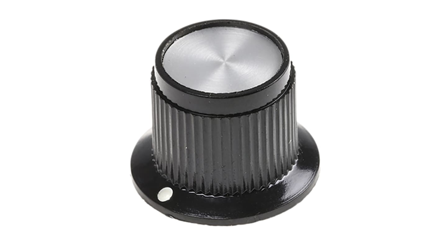 Mando de potenciómetro TE Connectivity, eje 6.35mm, diámetro 19mm, Color Negro, indicador Blanco Circular