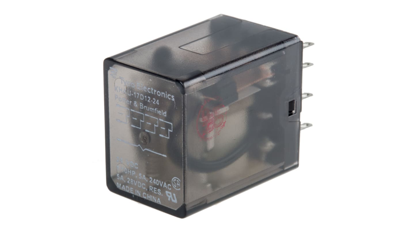 TE Connectivity Plug In Power Relay, 24V dc Coil, 5A Switching Current, 4PDT