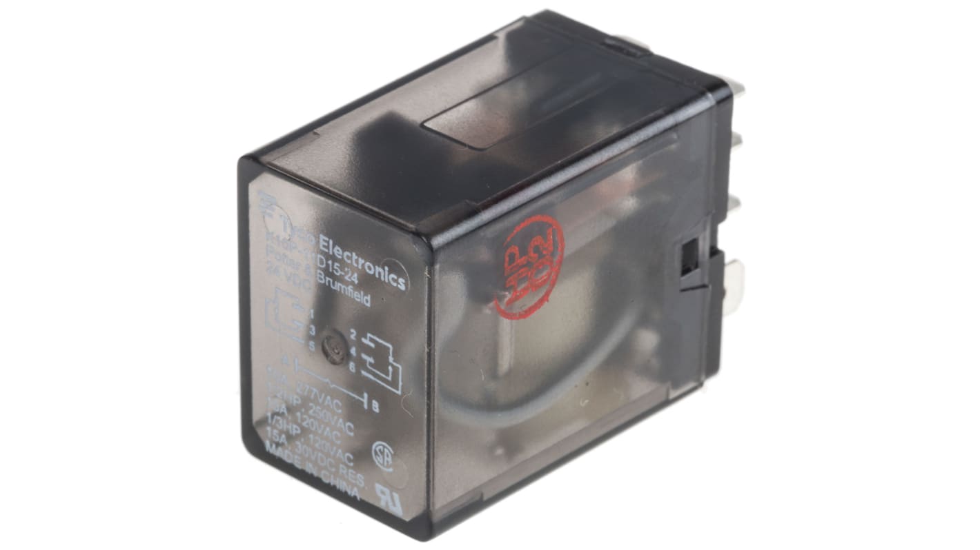 TE Connectivity Plug In Power Relay, 24V dc Coil, 15A Switching Current, DPDT