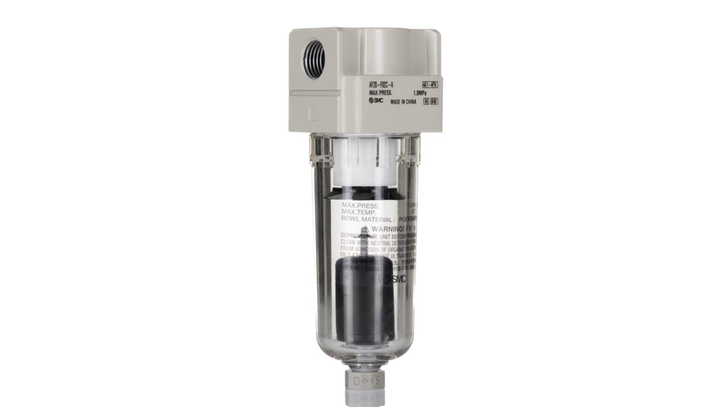 SMC AF series 5μm G 1/4 0.1MPa to 1 MPa, 1.5 MPa Pneumatic Filter with Automatic drain