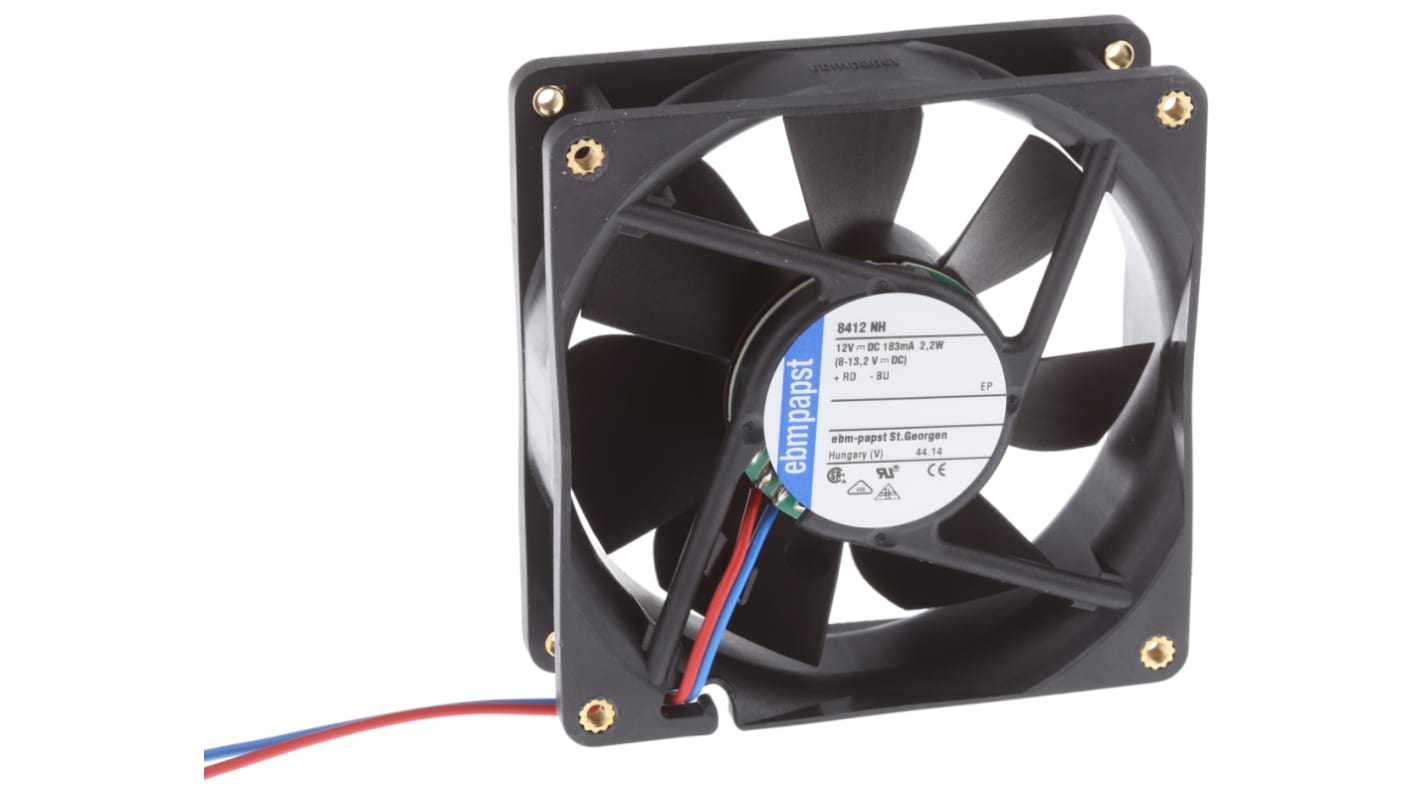 Ventilador Axial ebm-papst 8400 N de 80 x 80 x 25mm, 12 V dc, 2.2W, 3600rpm, caudal 79m³/h, 37dB