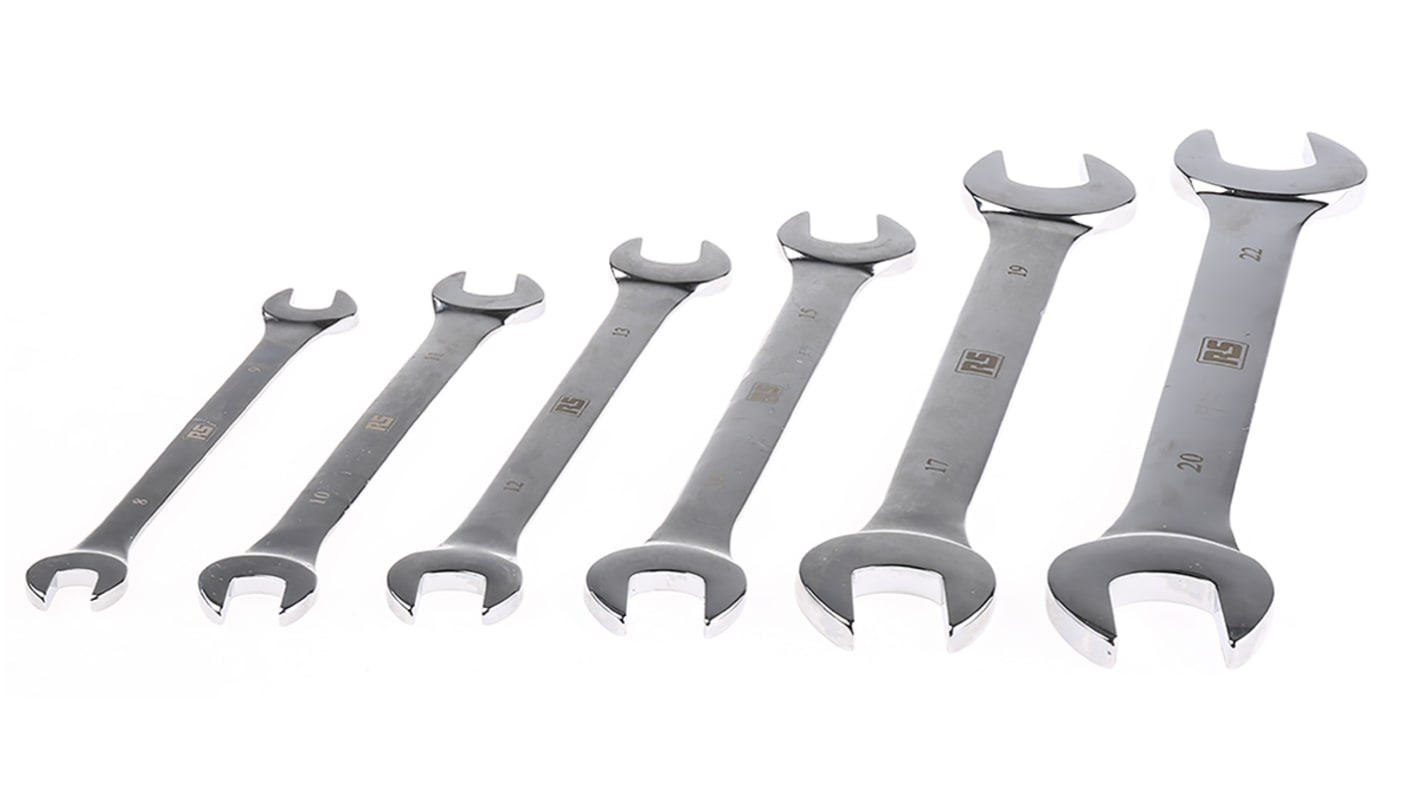 RS PRO 6-Piece Open Ended Spanner Set, 10 x 11 mm, 12 x 13 mm, 14 x 15 ...