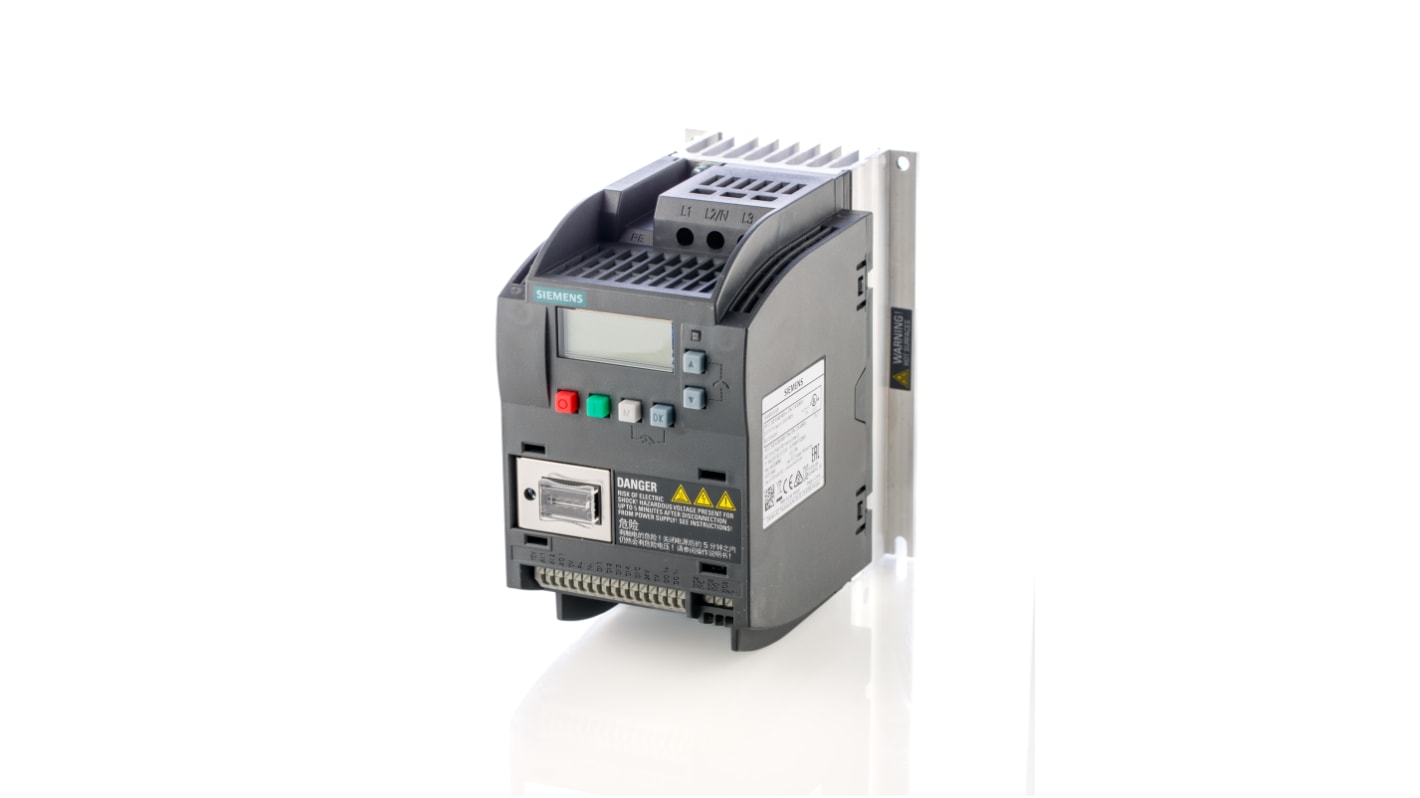 Variador de frecuencia Siemens serie SINAMICS V20, 0,37 kW, 400 V ac, 3 fases, 1,3 A, 0 → 550Hz, IP20, Modbus