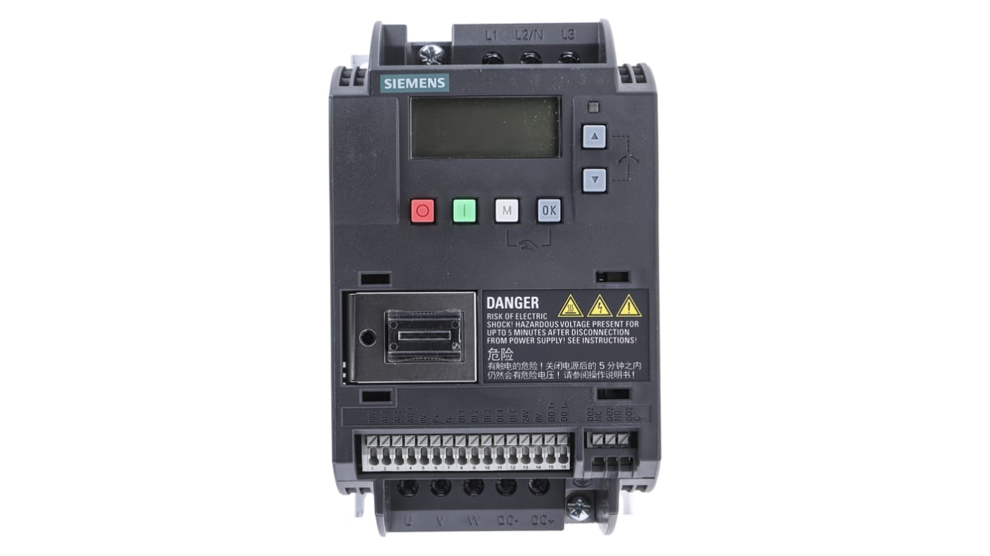 Siemens Inverter Drive, 0.75 kW, 3 Phase, 400 V ac, 2.2 A, SINAMICS V20 Series