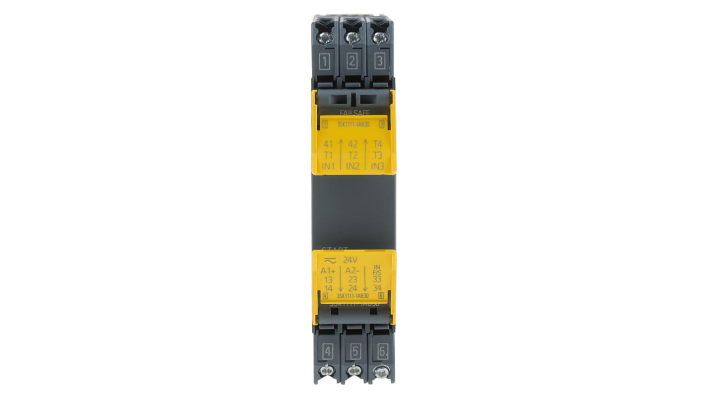 Siemens 3SK1 Sicherheitsrelais, 24V ac/dc, 1-Kanal, 4 Sicherheitskontakte Not-Aus-Überwachung, 4 ISO 13849-1,