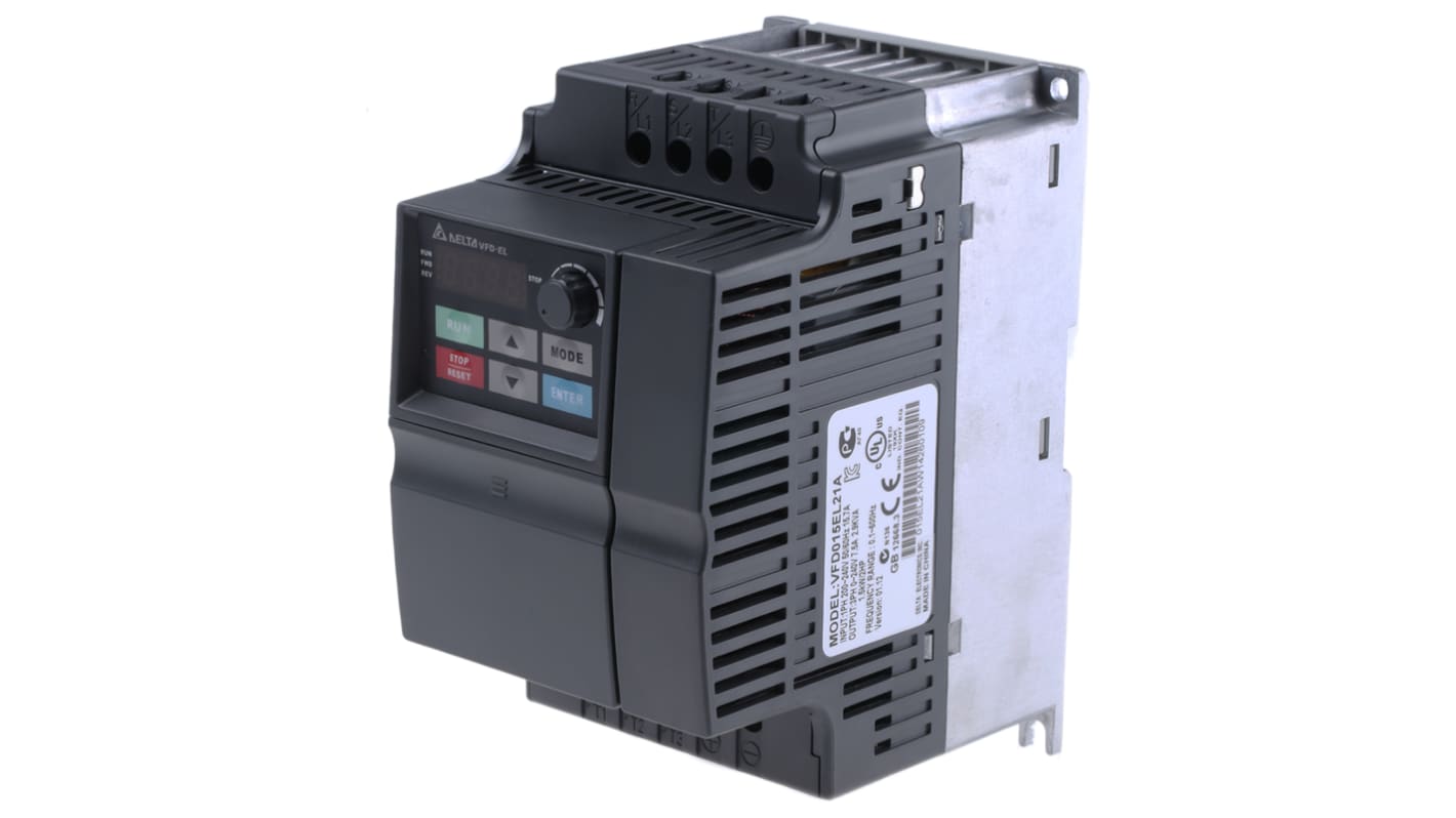 Delta Electronics Inverter Drive, 1.5 kW, 1 Phase, 230 V ac, 15.7 A, VFD-EL Series