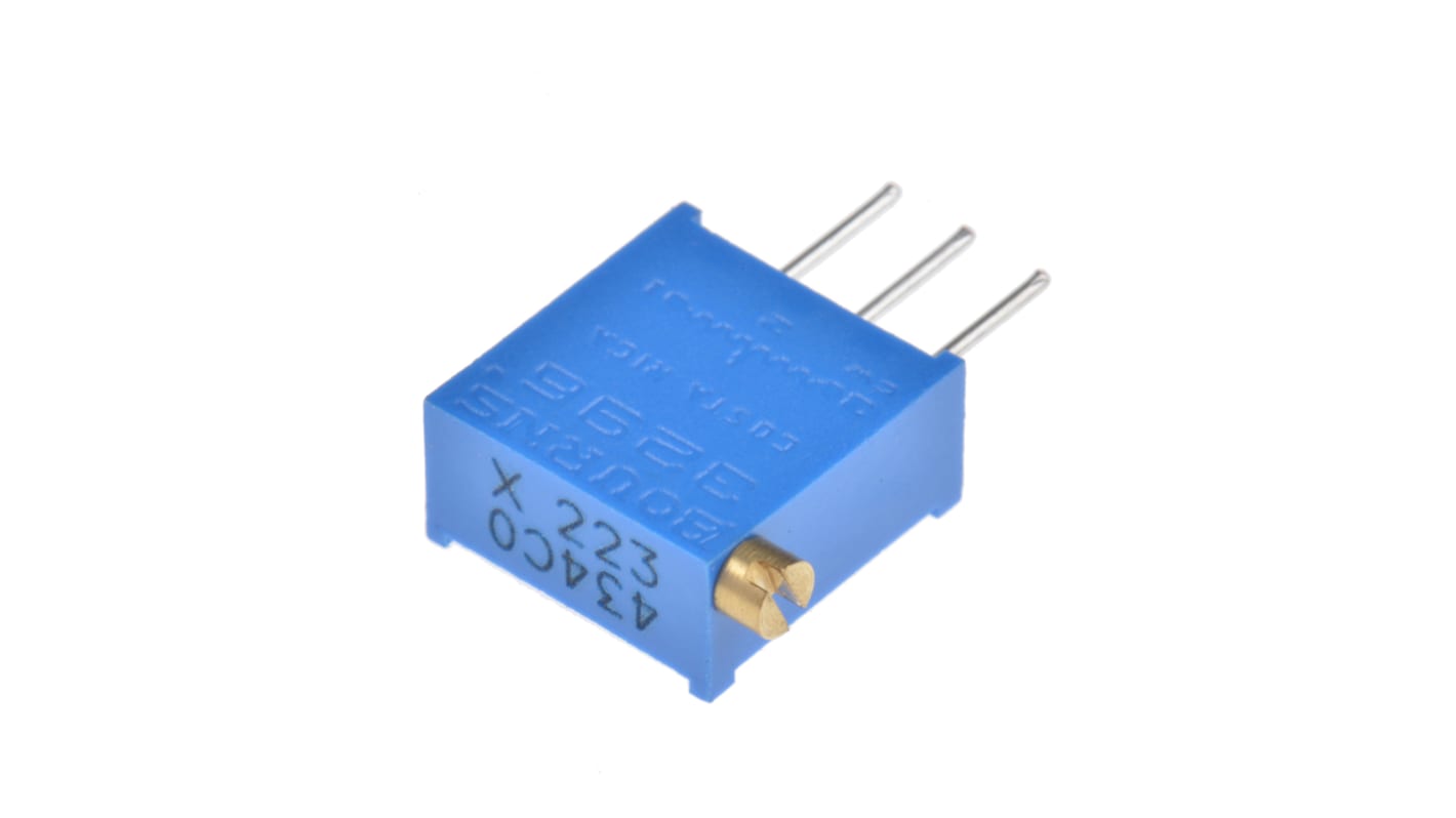 Potenciómetro para PCB Bourns serie 3296, 22kΩ máximo, ±10%, ±100ppm/°C, 0.5W, vueltas: 25, Montaje en orificio pasante