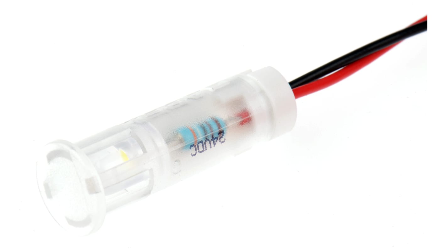 Indicador LED APEM, Blanco, marco Blanco, Ø montaje 8mm, 24V dc, 20mA, 1200mcd