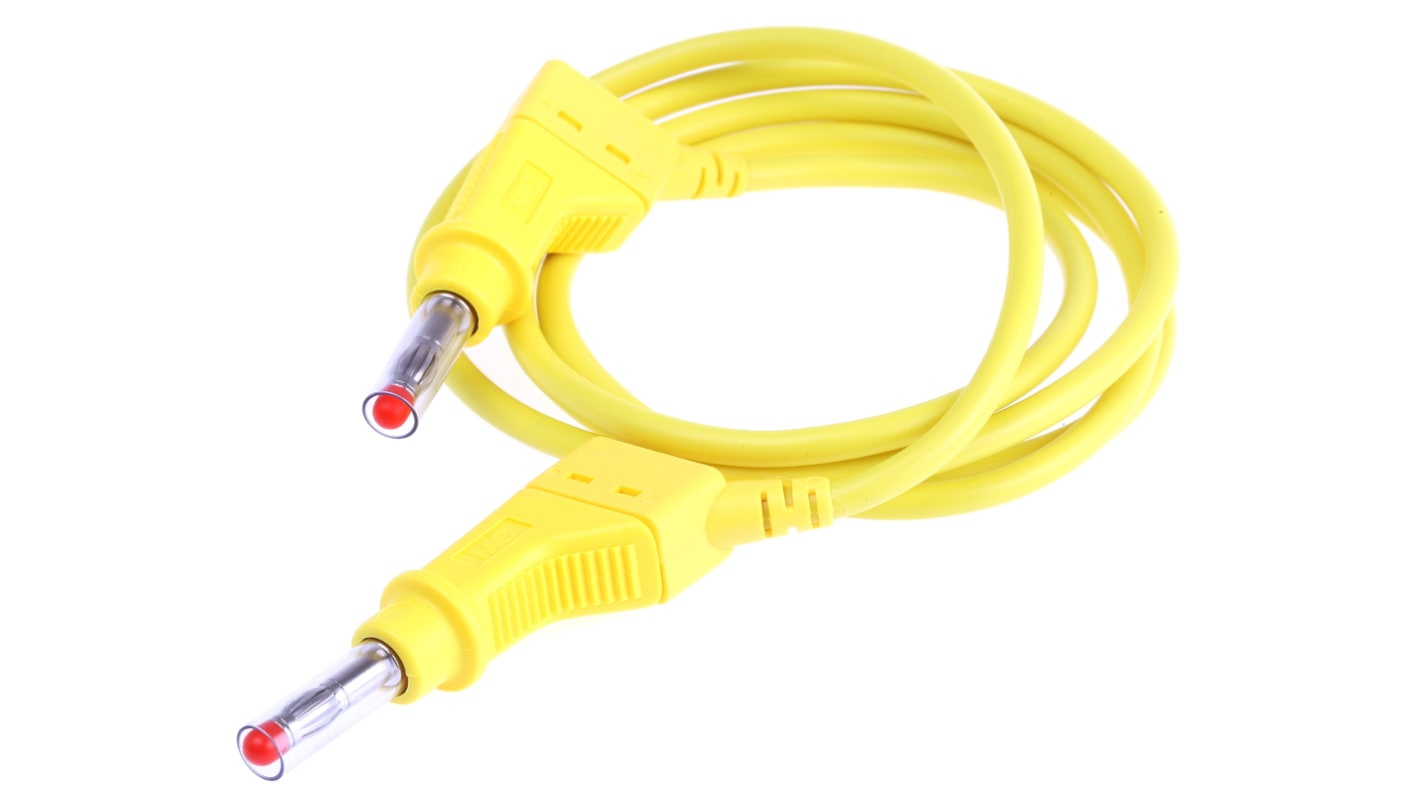 Cable de prueba con conector de 4 mm Staubli de color Amarillo, Macho-Macho, 600V, 32A, 1m