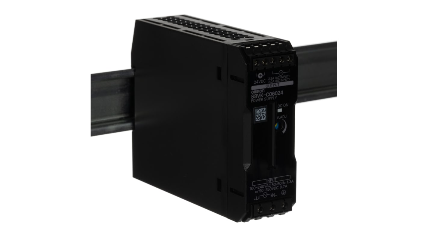 Omron S8VK-C Switch Mode DIN Rail Power Supply, 90 → 350 V dc, 100 → 240 V ac ac, dc Input, 24V dc dc