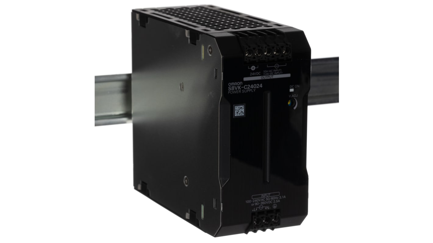 Alimentation pour rail DIN Omron, série S8VK-C, 24V c.c.out 10A, 100 → 240 V ac / 90 → 350V c.c.in, 240W