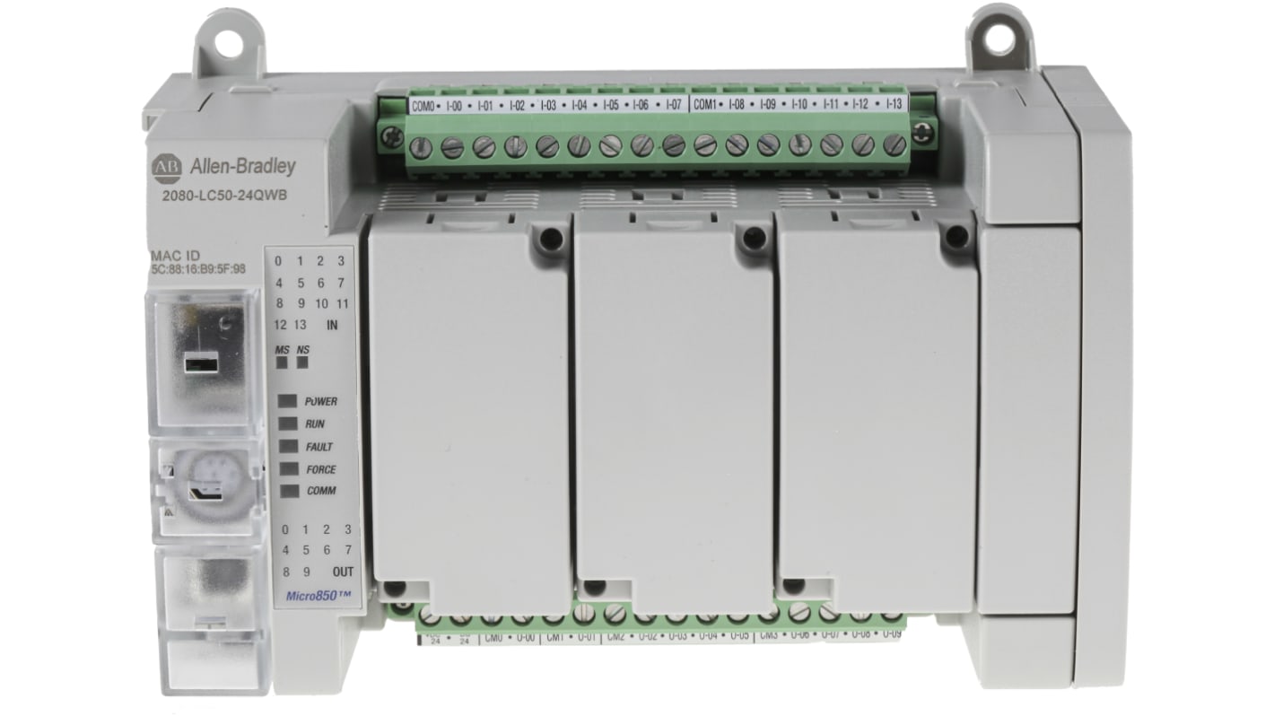 Controlador lógico Allen Bradley Micro850, 14 entradas tipo ac, dc, 10 salidas tipo Relé, comunicación Ethernet, USB