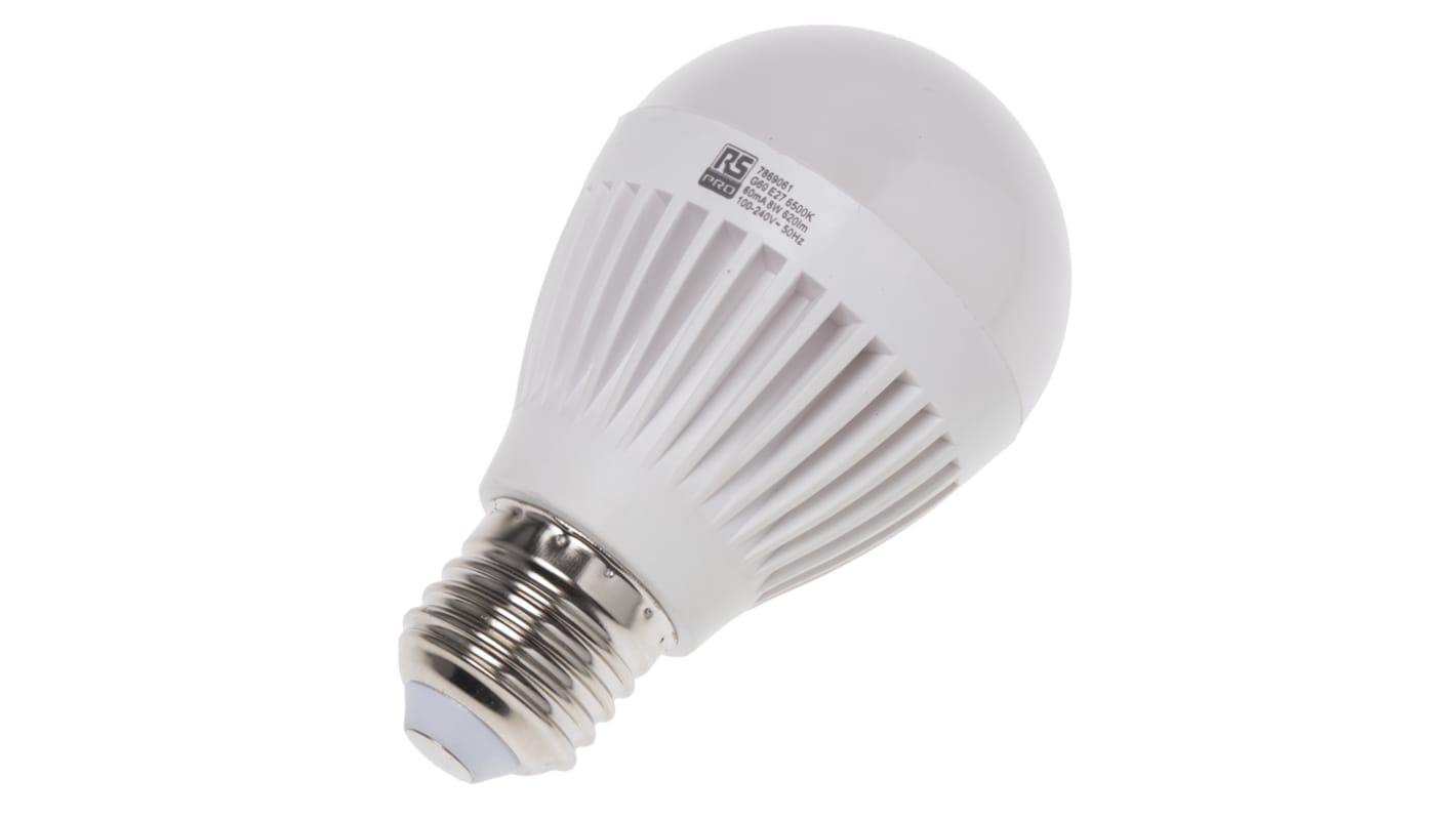 Lampada LED RS PRO con base E27, 100 → 240 V c.a., 8 W, 620 lm, Luce diurna fredda