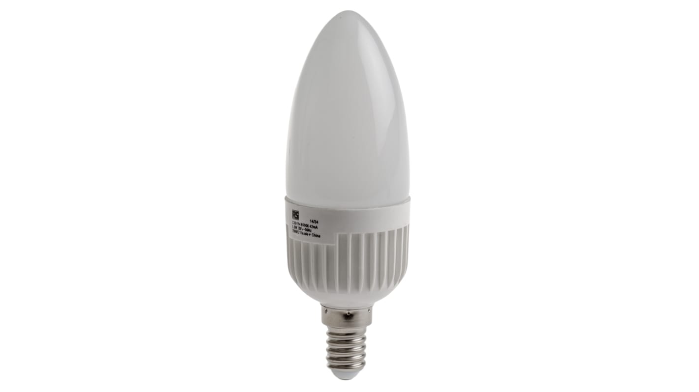 RS PRO E14 LED GLS Bulb 5.5 W(35W), 6000K, Cool Daylight, Candle shape