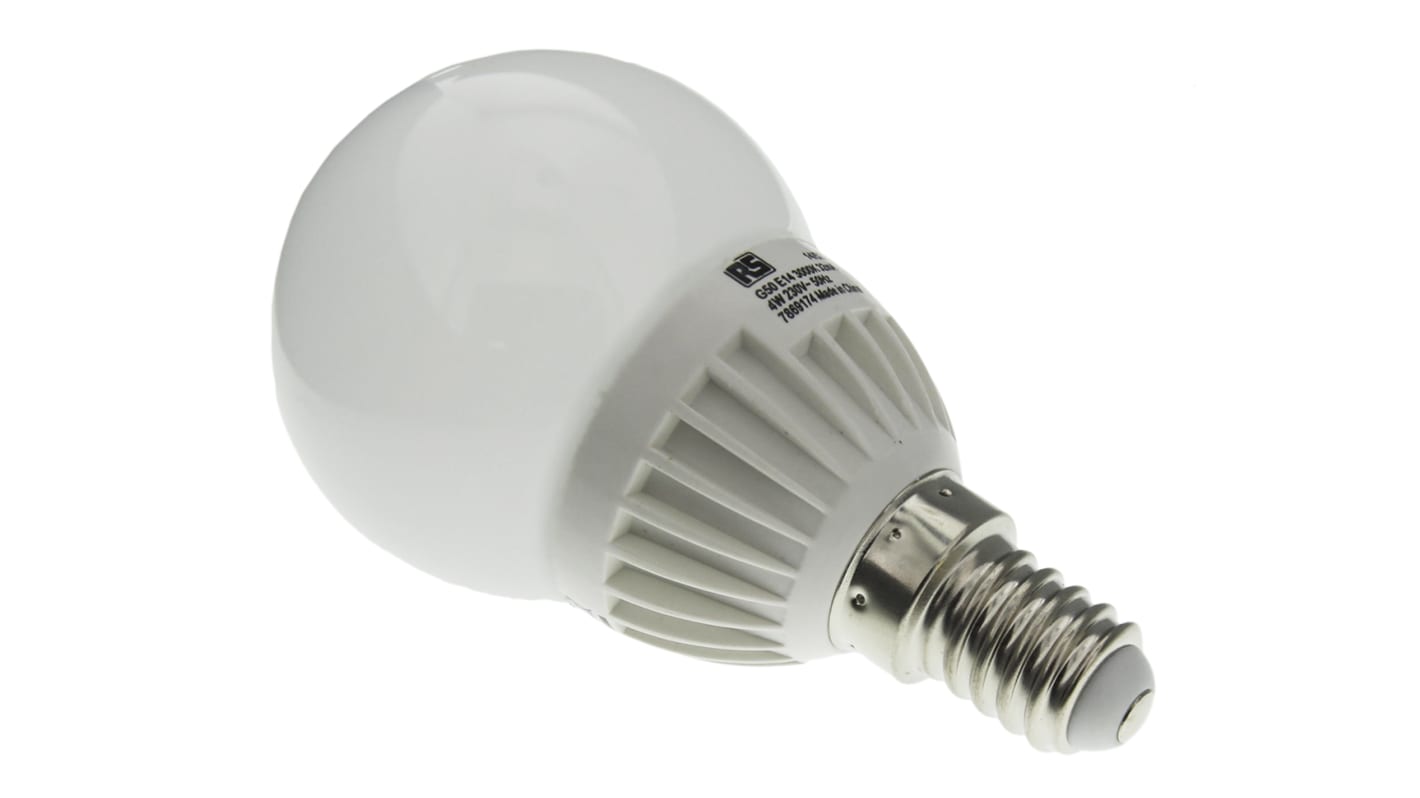 RS PRO E14 LED GLS Bulb 4 W(25W), 3000K, Warm White, Globe shape