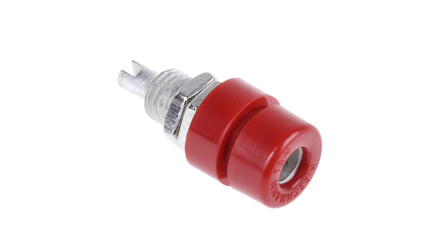 Conector banana hembra Hembra, 32A, 30 V ac, 60V dc, Contacto Estaño, Rojo