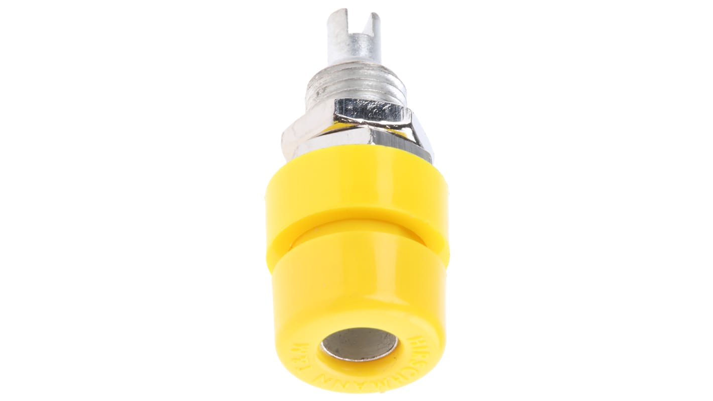 Hirschmann Test & Measurement Yellow Female Banana Socket, 4 mm Connector, Solder Termination, 32A, 30 V ac, 60V dc,