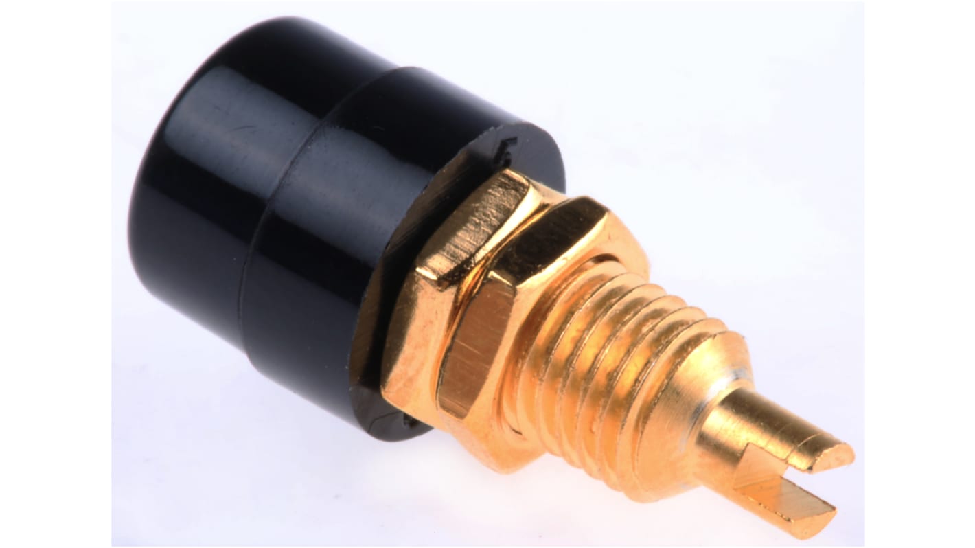 Conector banana hembra Hembra, 32A, 30 V ac, 60V dc, Contacto Oro, Negro