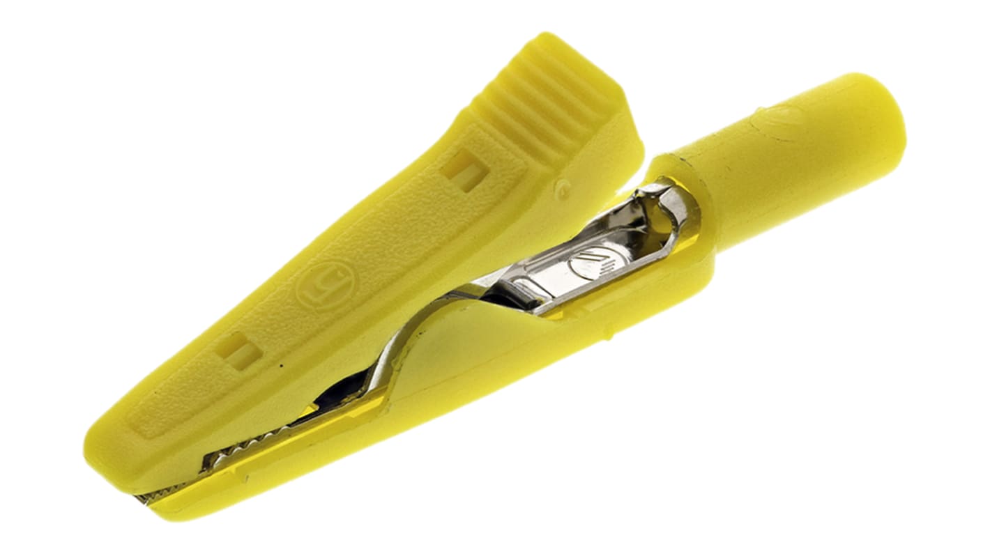 Clip a coccodrillo  Hirschmann T&M, 8A, apertura 4mm, isolato, col. Giallo