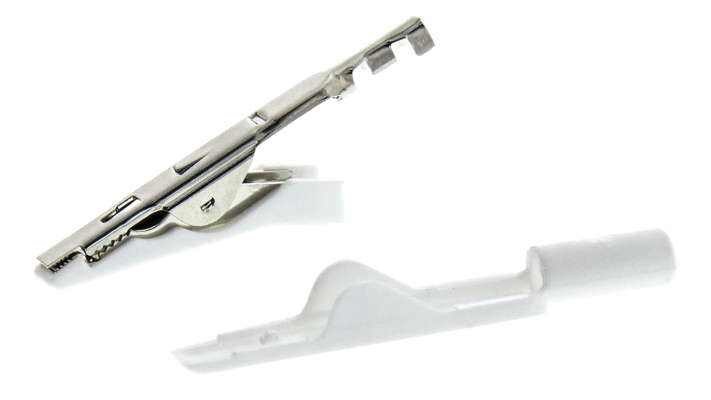 Clip a coccodrillo  Hirschmann T&M, 8A, apertura 4mm, isolato, col. Bianco