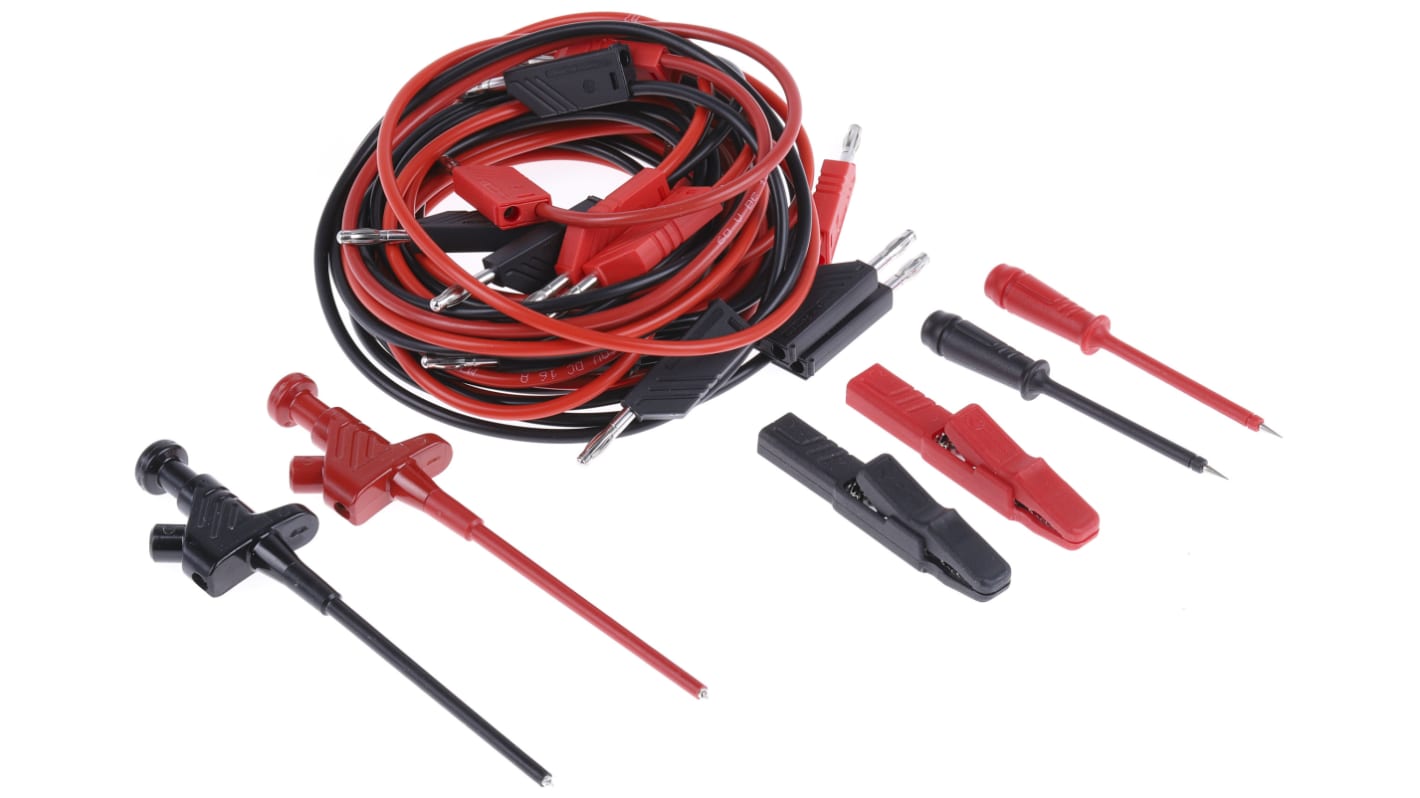 Hirschmann Test Lead Kit With Clamp Style Test Probe, Crocodile Clip, Measuring Lead, Stainless Steel Tipped Test Probe