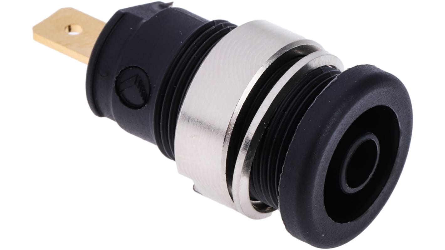 Conector banana hembra Hembra, 25A, Contacto Oro, Negro