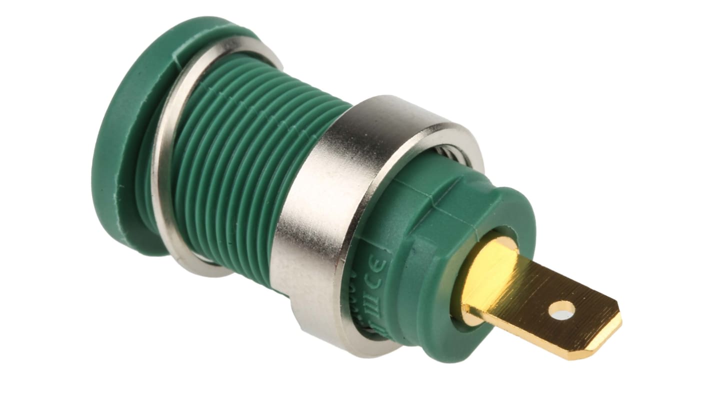 Hirschmann Test & Measurement Green Female Banana Socket, 4 mm Connector, Tab Termination, 25A, 1000V ac/dc, Gold